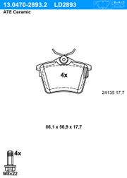 Bremsbelagsatz, Scheibenbremse ATE Ceramic PEUGEOT 607