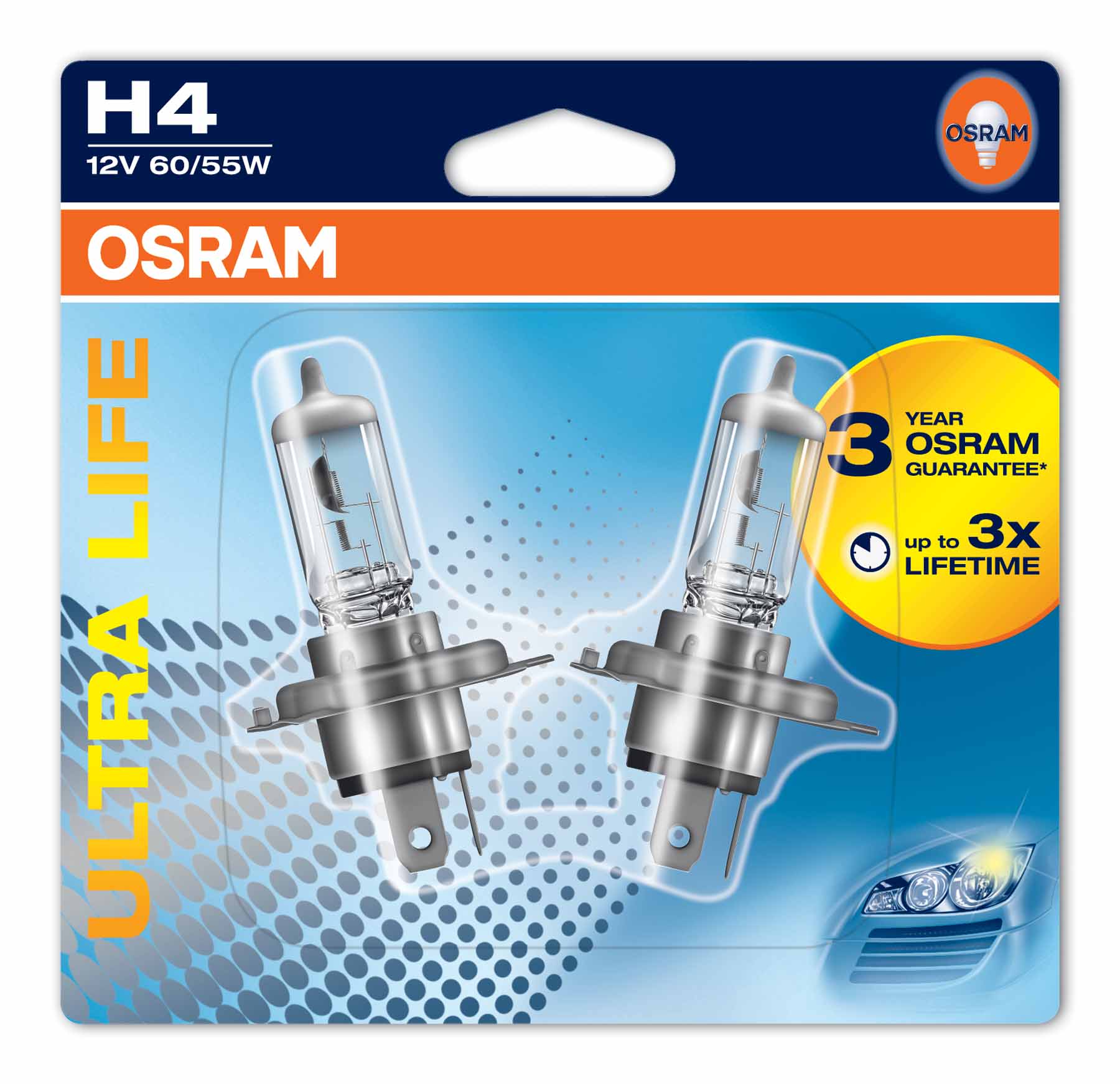 Ampoule H4 Ultra Life 60/55W [12V] (2 pièces), avant, 12 V OSRAM