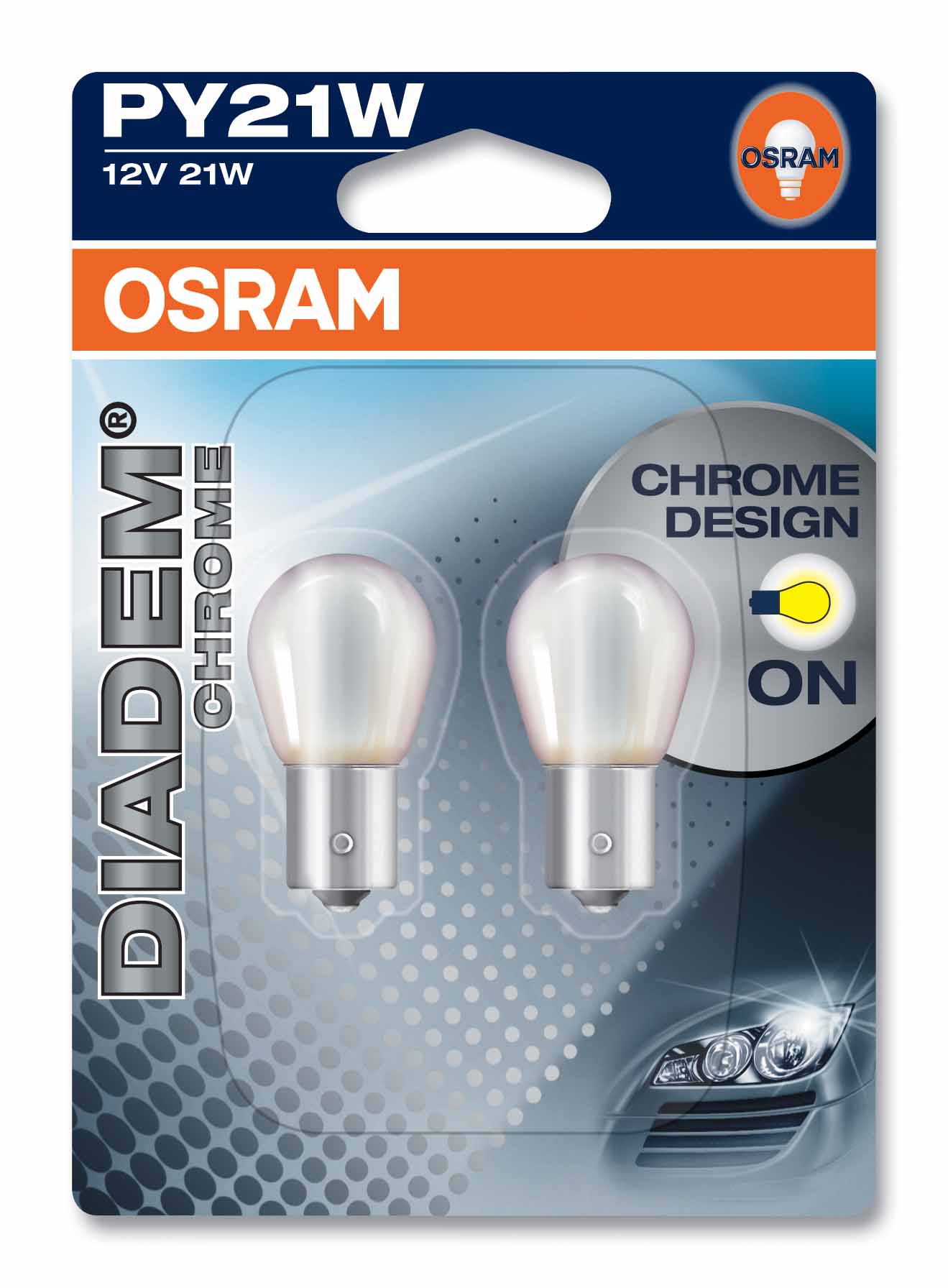 Ampoule PY21W Diadem® Chrome 21W [12V] (2 pièces), avant et arrière, 12 V OSRAM