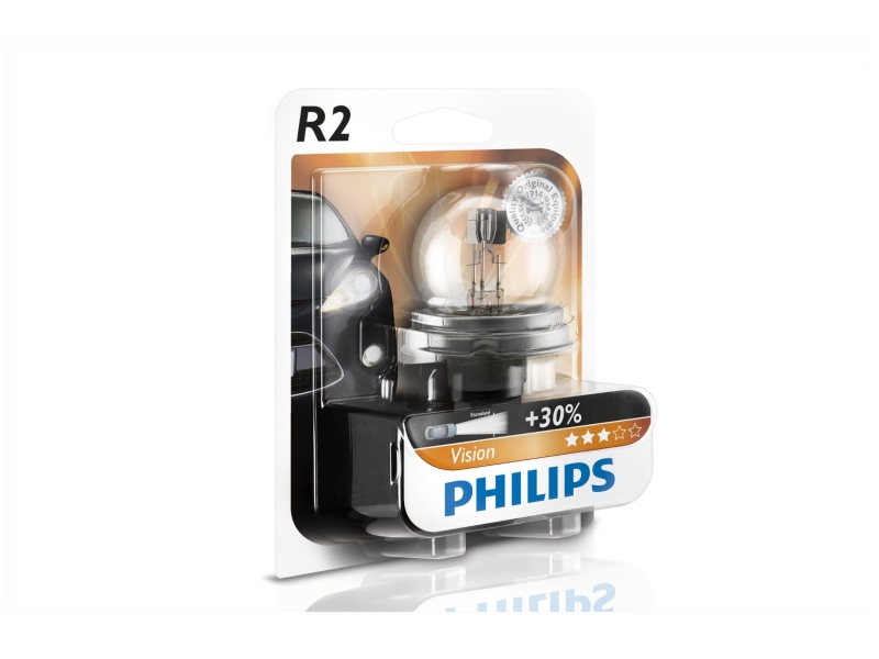 Ampoule R2 Vision 45/40 W [12 V] (1 pc.), 12 V PHILIPS, par ex. pour Aprilia, Cagiva, Suzuki, Moto Guzzi, Yamaha, Citroën, Renault Trucks, Lada, Honda
