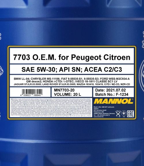 Produktbild für Mannol 7703 Energy Formula PSA 5W-30 [20L] 