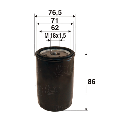 Ölfilter | Valeo, Außendurchmesser: 76,5 mm, Gewindemaß: M18x1.5 Höhe: 86 mm